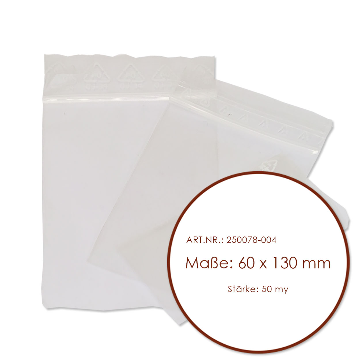 Druckverschlussbeutel 60 x 130 mm - 1000 Stück - 50 my stark