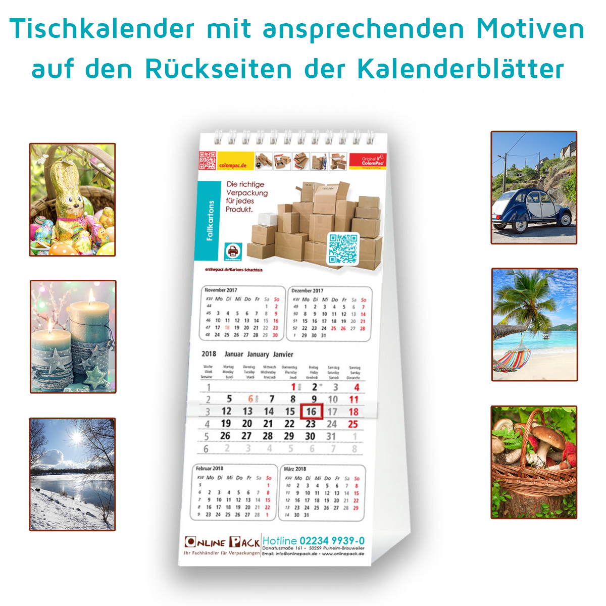 2 Jahres Tischkalender - Desk5 mit ansprechenden Motiven auf der Rückseite