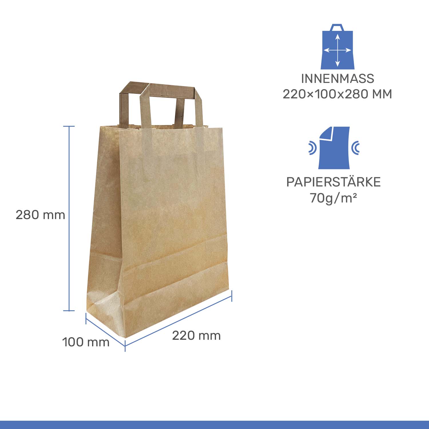 Papier-Tragetaschen in Braun 28x22x10 cm 250er-Pack Lebensmittelecht