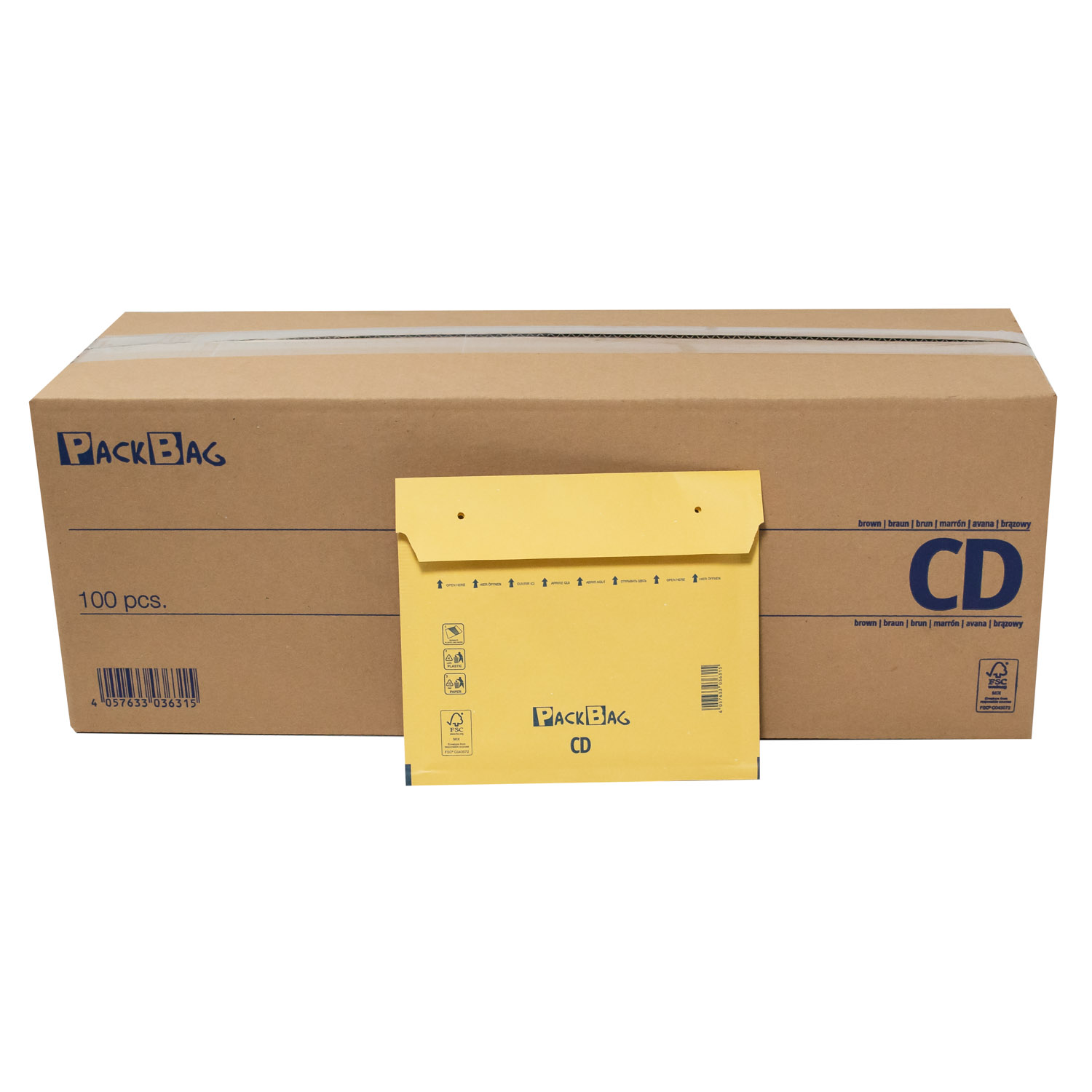 14400 x Luftpolsterversandtasche 180 x 160 mm Packbag CD Hülle braun