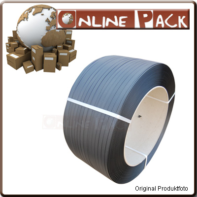 PP Umreifungsband, schwarz, 12mm x 0,63mm / 3000 Meter Rolle (EXTRA STARK) - Reißfest 163kg - 200 mm Kern