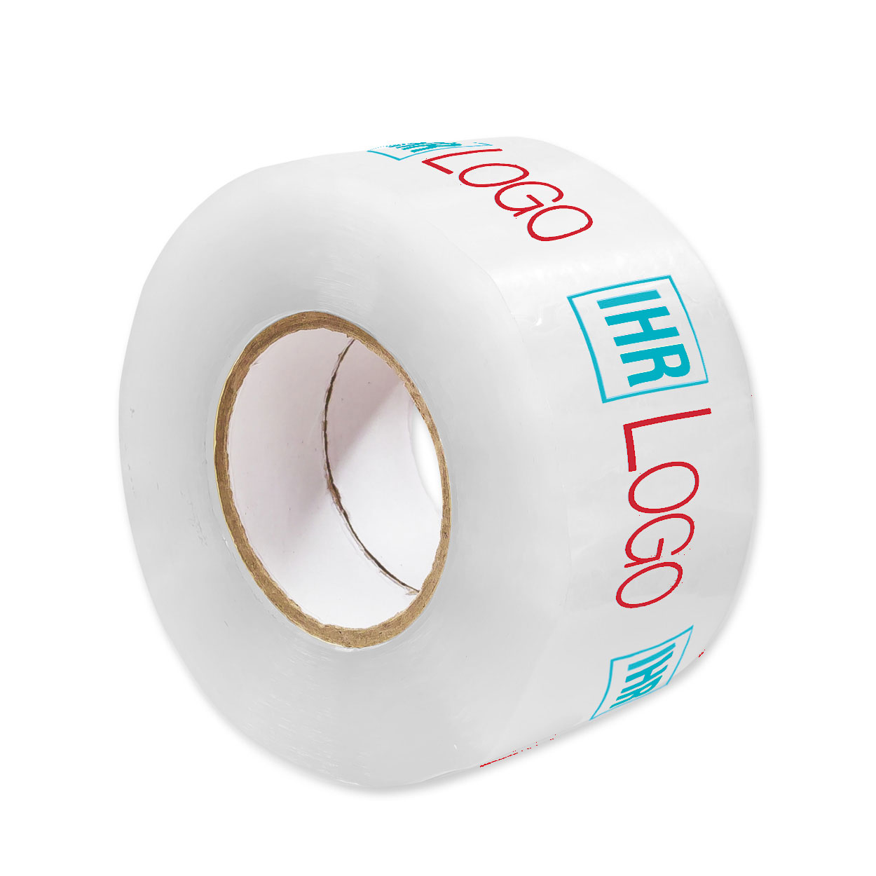 Bedrucktes PP-Packband 50 mm x 66 m weiß 2-farbig