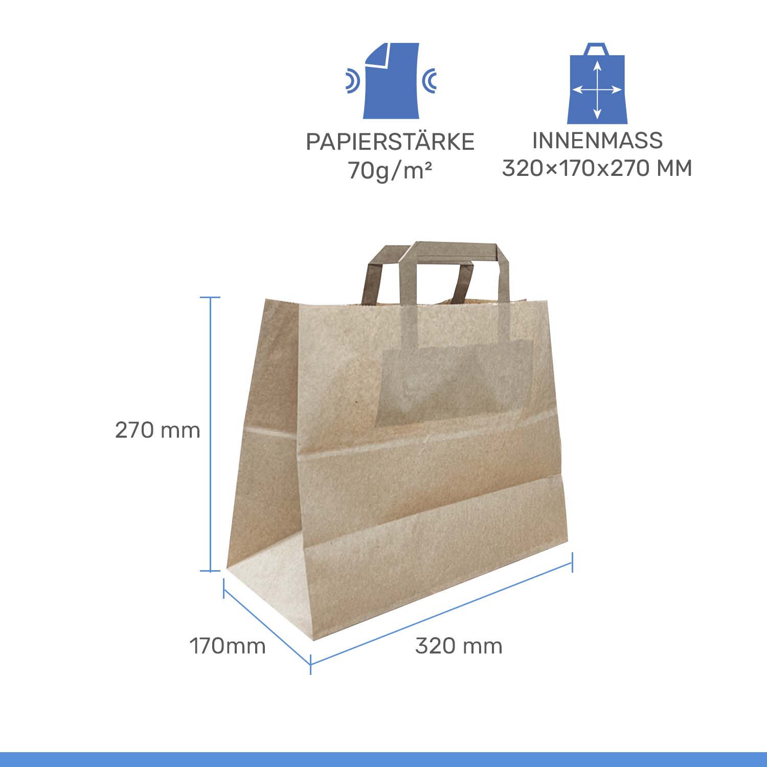 Papier-Tragetaschen in Braun 32x27x17 cm 250er-Pack