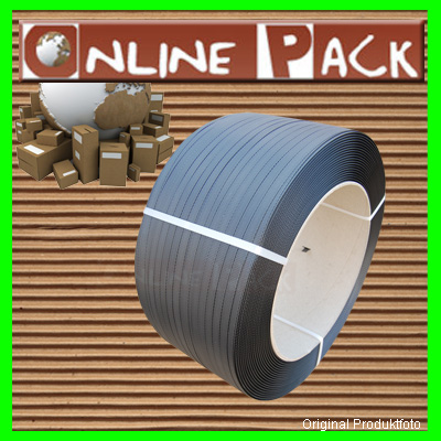 PP Umreifungsband, schwarz, 12mm x 0,63mm / 3000 Meter Rolle (EXTRA STARK) - Reißfest 163kg - 200 mm Kern