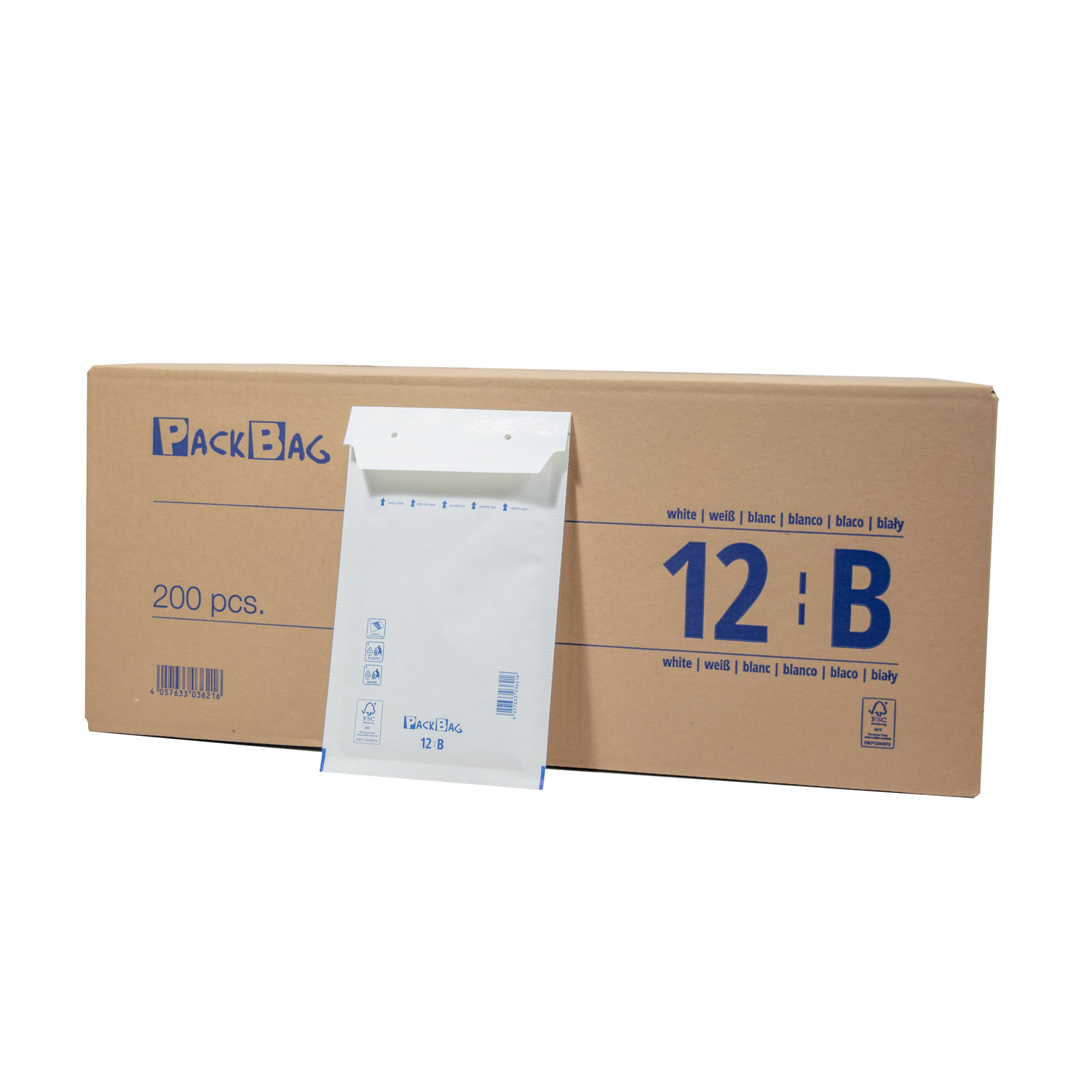 100 x Luftpolsterversandtasche 120 x 215 mm Packbag 12 / B (2) weiß