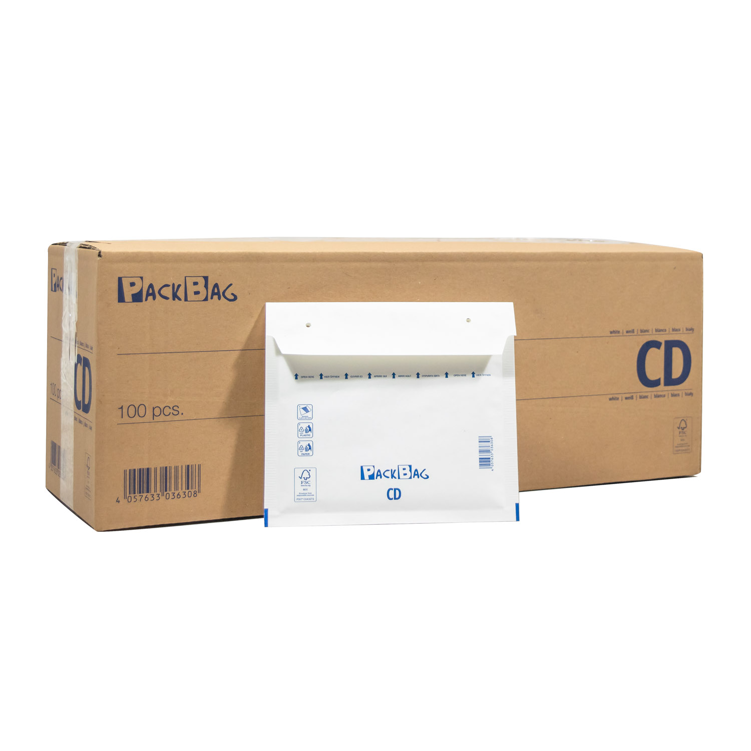 14400 x Luftpolsterversandtasche 180 x 160 mm Packbag CD Hülle weiß